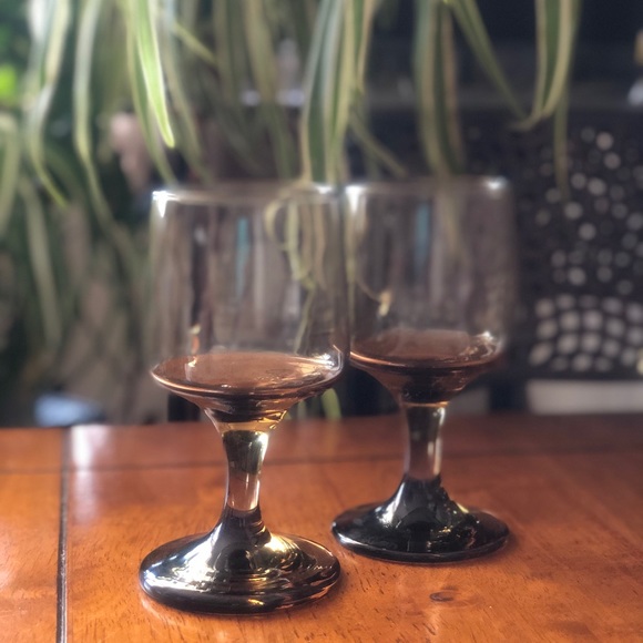 Vintage 70s MCM Libbey Glass Company Tawny Water Goblets 2 / 4 oz Glasses - Picture 5 of 5